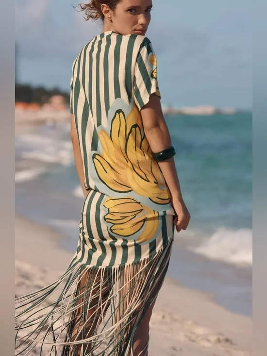 FARM RIO Farm Rio x Anthropologie Fringed T-Shirt Dress - Picture 2 of 3